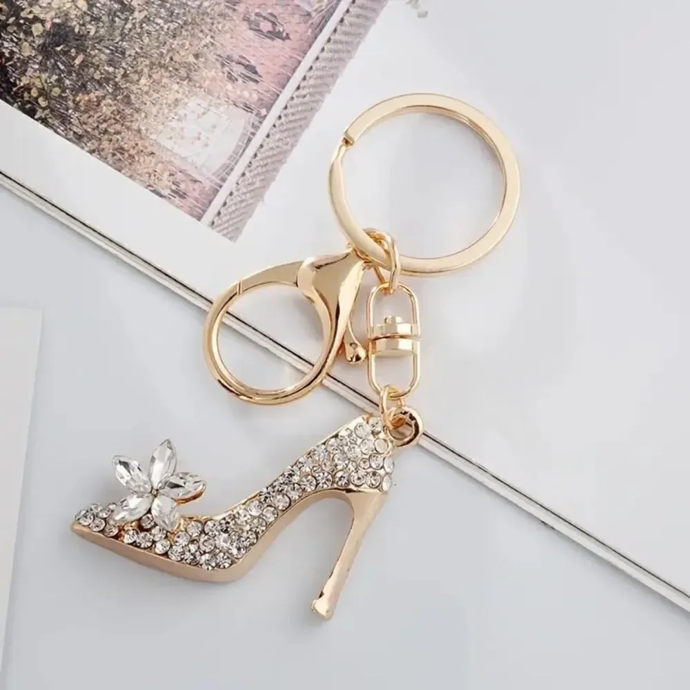 Fashion Rhinestone High-heeled Crystal Shoe Key Chain Handbag Charm